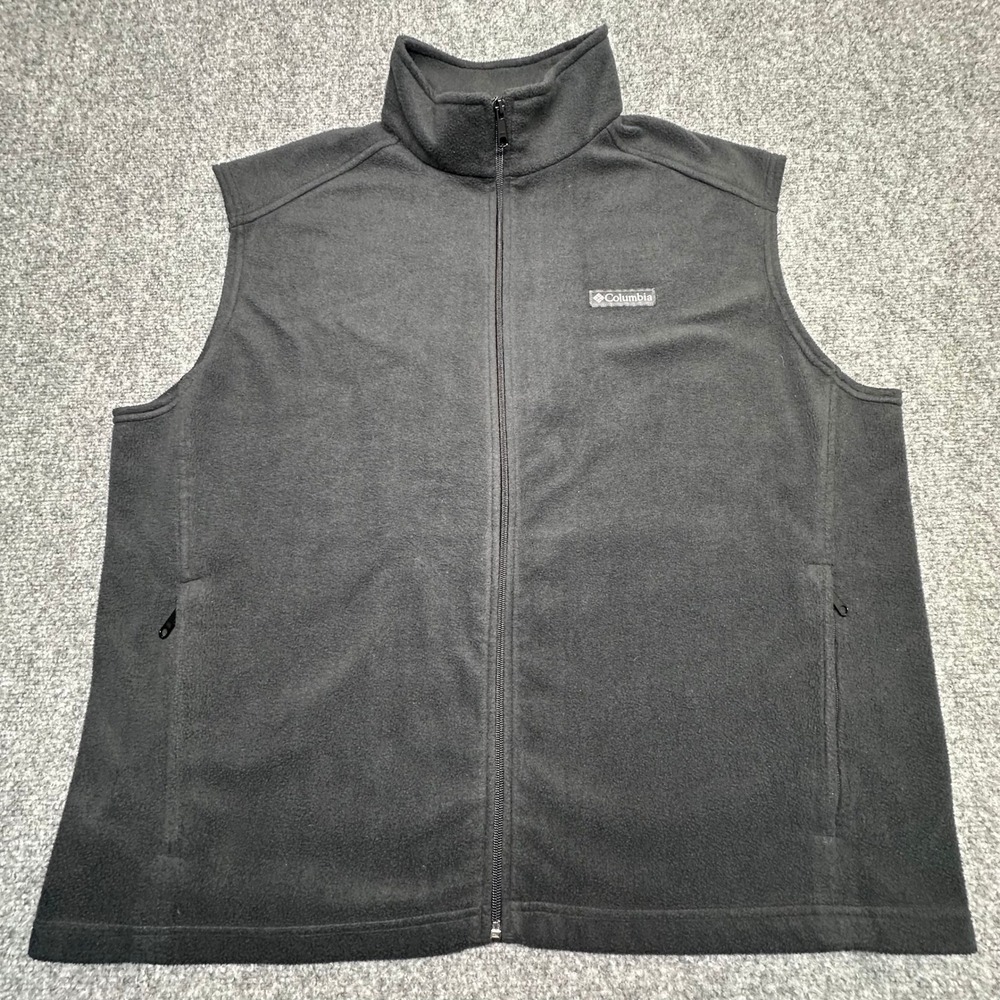 Columbia Full Zip Fleece‎ Vest XXL Black Mock Neck Pockets